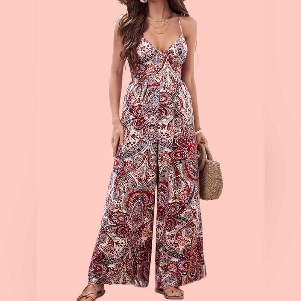Wide Leg Paisley Jump Suit